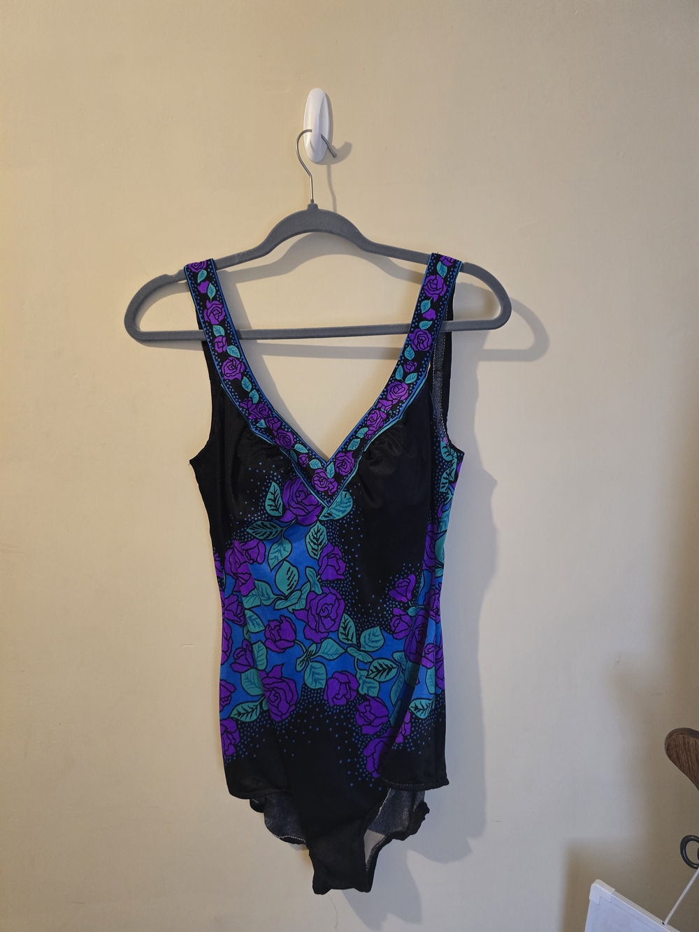 Vintage Maxine of Hollywood Size 16 One Piece Swimsuit Floral Print